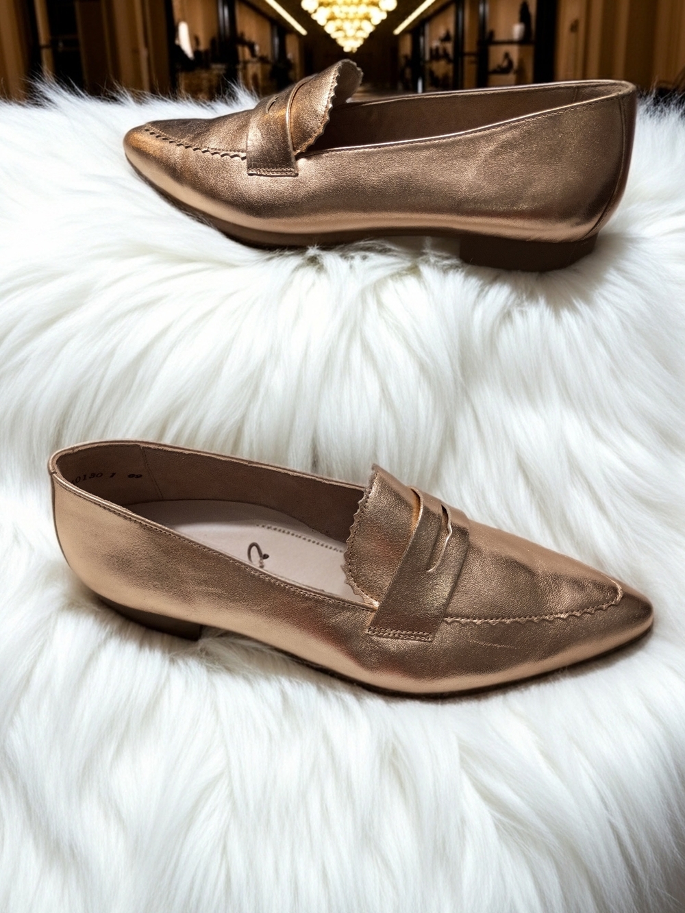 Paul Green Renley Metallic Rose Gold Penny Leather Slip On Loafers 7.5